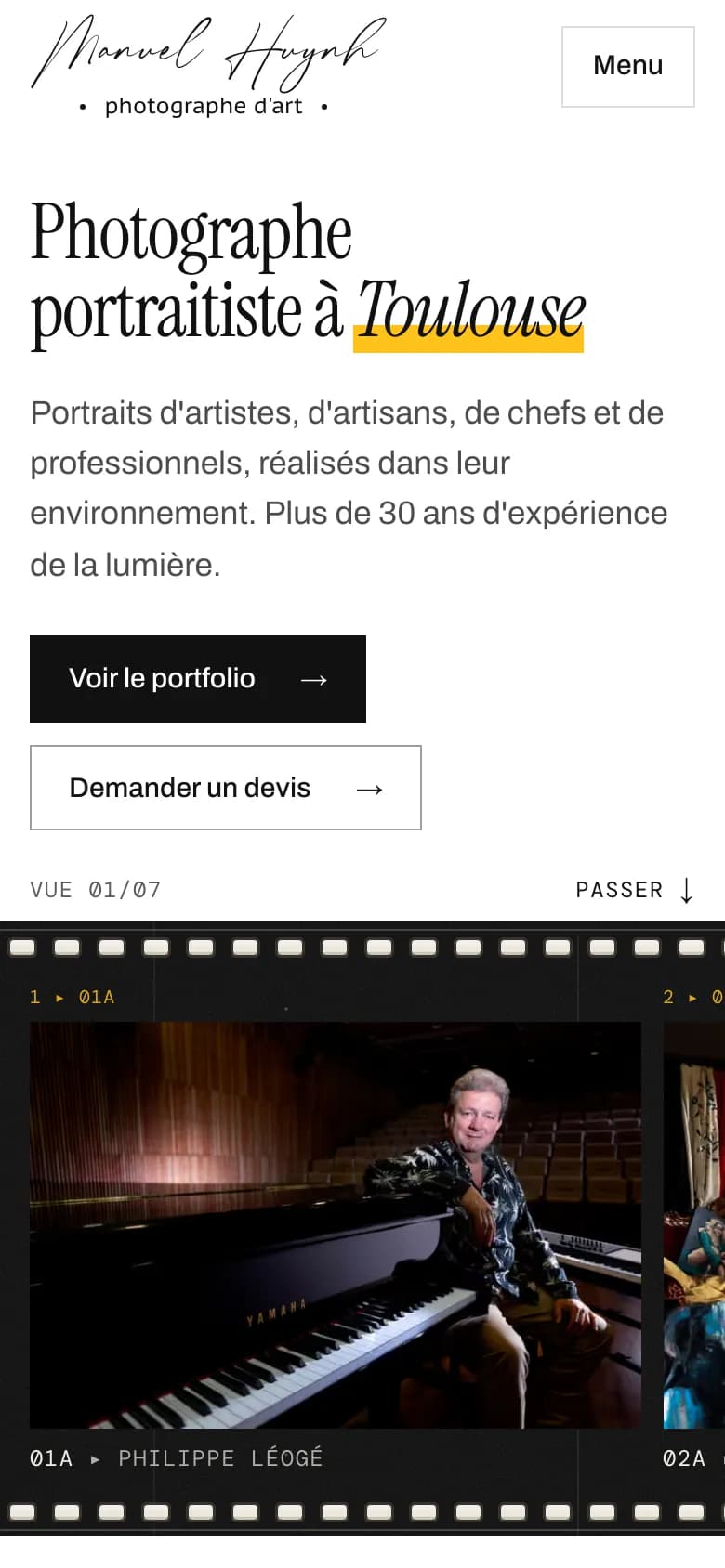 Version mobile 1 du site Manuel Huynh — Portraits Photo